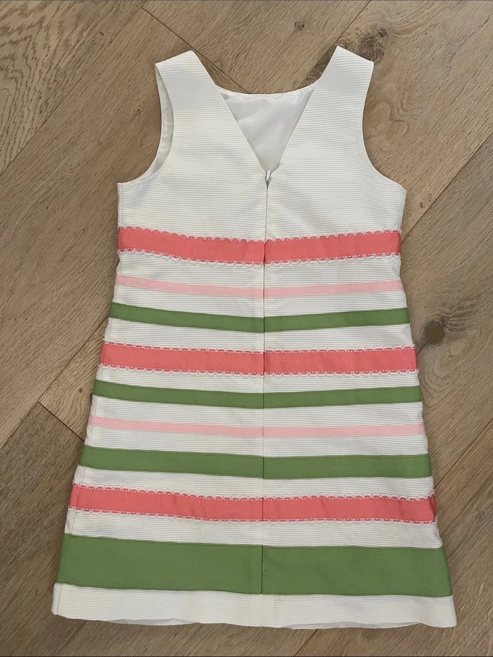 Gymboree White Dress with Pink and Green Ribbon Stripes Size  5